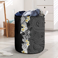 Black Samoa Tattoo Laundry Basket Plumeria Samoan Ocean Tatau Pattern LT14 Black - Polynesian Pride