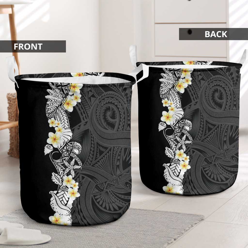 Black Samoa Tattoo Laundry Basket Plumeria Samoan Ocean Tatau Pattern LT14 - Polynesian Pride