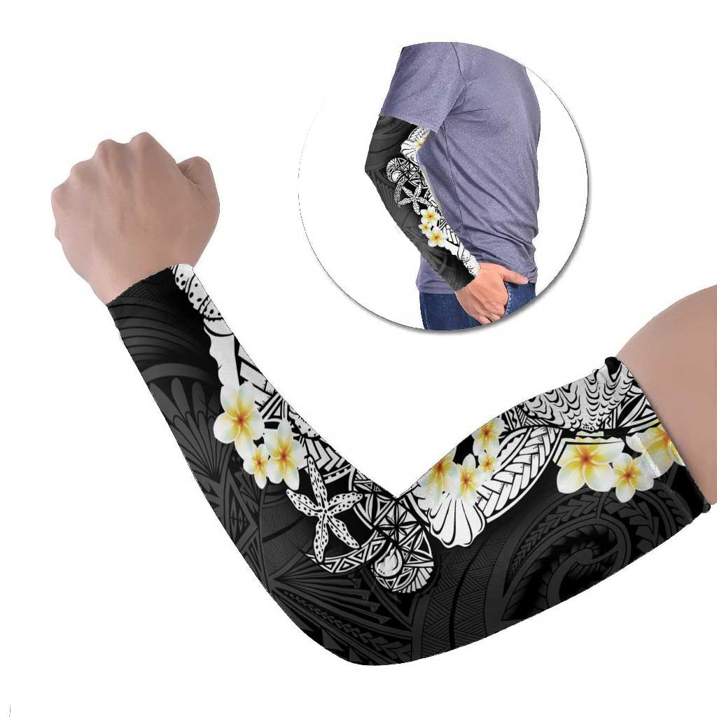 Black Samoa Tattoo Arm Sleeves Plumeria Samoan Ocean Tatau Pattern LT14 Set of 2 Black - Polynesian Pride