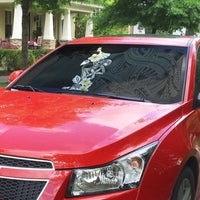 Black Samoa Tattoo Auto Sun Shade Plumeria Samoan Ocean Tatau Pattern - Polynesian Pride