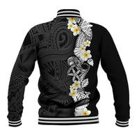 Black Samoa Tattoo Baseball Jacket Plumeria Samoan Ocean Tatau Pattern LT14 - Polynesian Pride