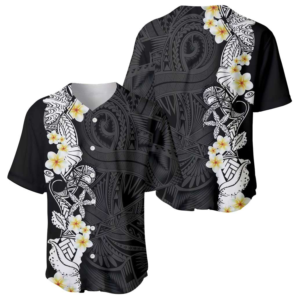 Black Samoa Tattoo Baseball Jersey Plumeria Samoan Ocean Tatau Pattern - Polynesian Pride
