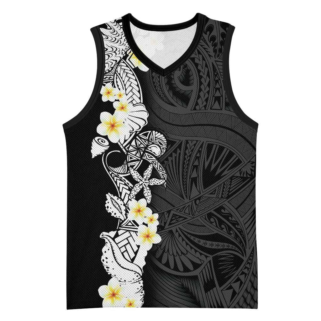 Black Samoa Tattoo Basketball Jersey Plumeria Samoan Ocean Tatau Pattern LT14 Unisex Black - Polynesian Pride