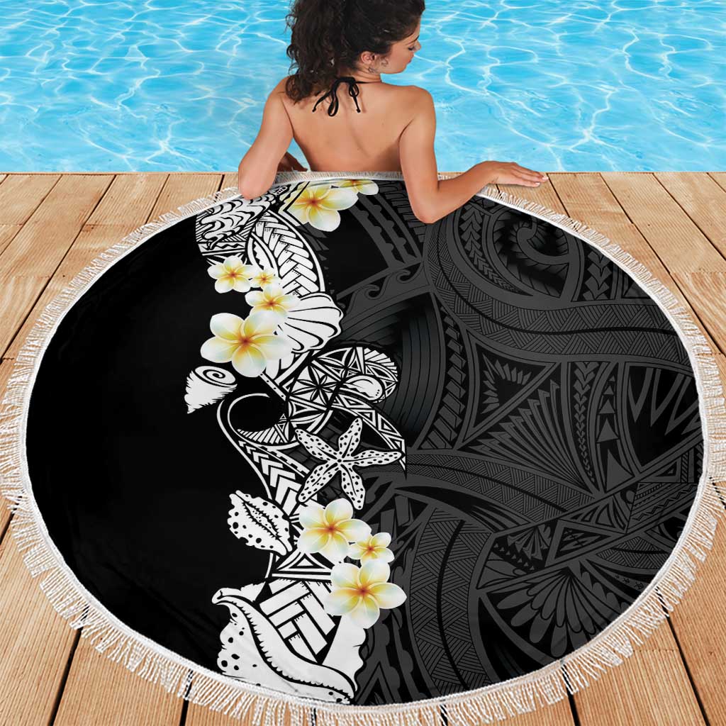Black Samoa Tattoo Beach Blanket Plumeria Samoan Ocean Tatau Pattern - Polynesian Pride