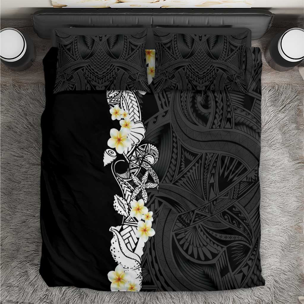 Black Samoa Tattoo Bedding Set Plumeria Samoan Ocean Tatau Pattern - Polynesian Pride