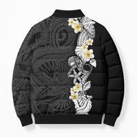 Black Samoa Tattoo Bomber Puffer Jacket Plumeria Samoan Ocean Tatau Pattern LT14 - Polynesian Pride