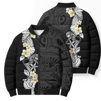 Black Samoa Tattoo Bomber Puffer Jacket Plumeria Samoan Ocean Tatau Pattern LT14 - Polynesian Pride