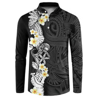 Black Samoa Tattoo Button Sweatshirt Plumeria Samoan Ocean Tatau Pattern LT14 Black - Polynesian Pride