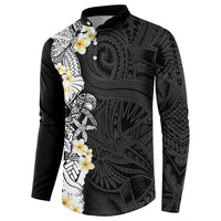 Black Samoa Tattoo Button Sweatshirt Plumeria Samoan Ocean Tatau Pattern LT14 - Polynesian Pride