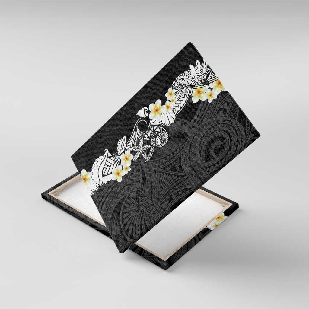 Black Samoa Tattoo Canvas Wall Art Plumeria Samoan Ocean Tatau Pattern LT14 With Frame Black - Polynesian Pride