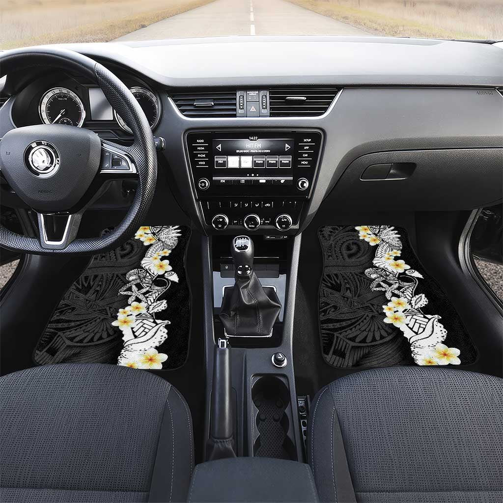 Black Samoa Tattoo Car Mats Plumeria Samoan Ocean Tatau Pattern LT14 Set 2pcs - Front Black - Polynesian Pride