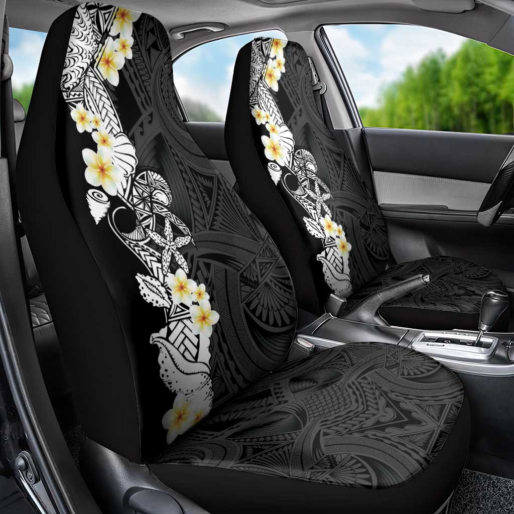 Black Samoa Tattoo Car Seat Cover Plumeria Samoan Ocean Tatau Pattern - Polynesian Pride