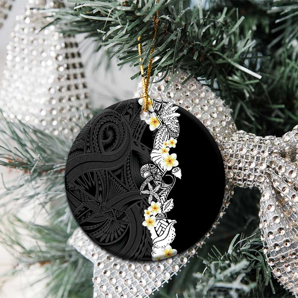 Black Samoa Tattoo Ceramic Ornament Plumeria Samoan Ocean Tatau Pattern - Polynesian Pride