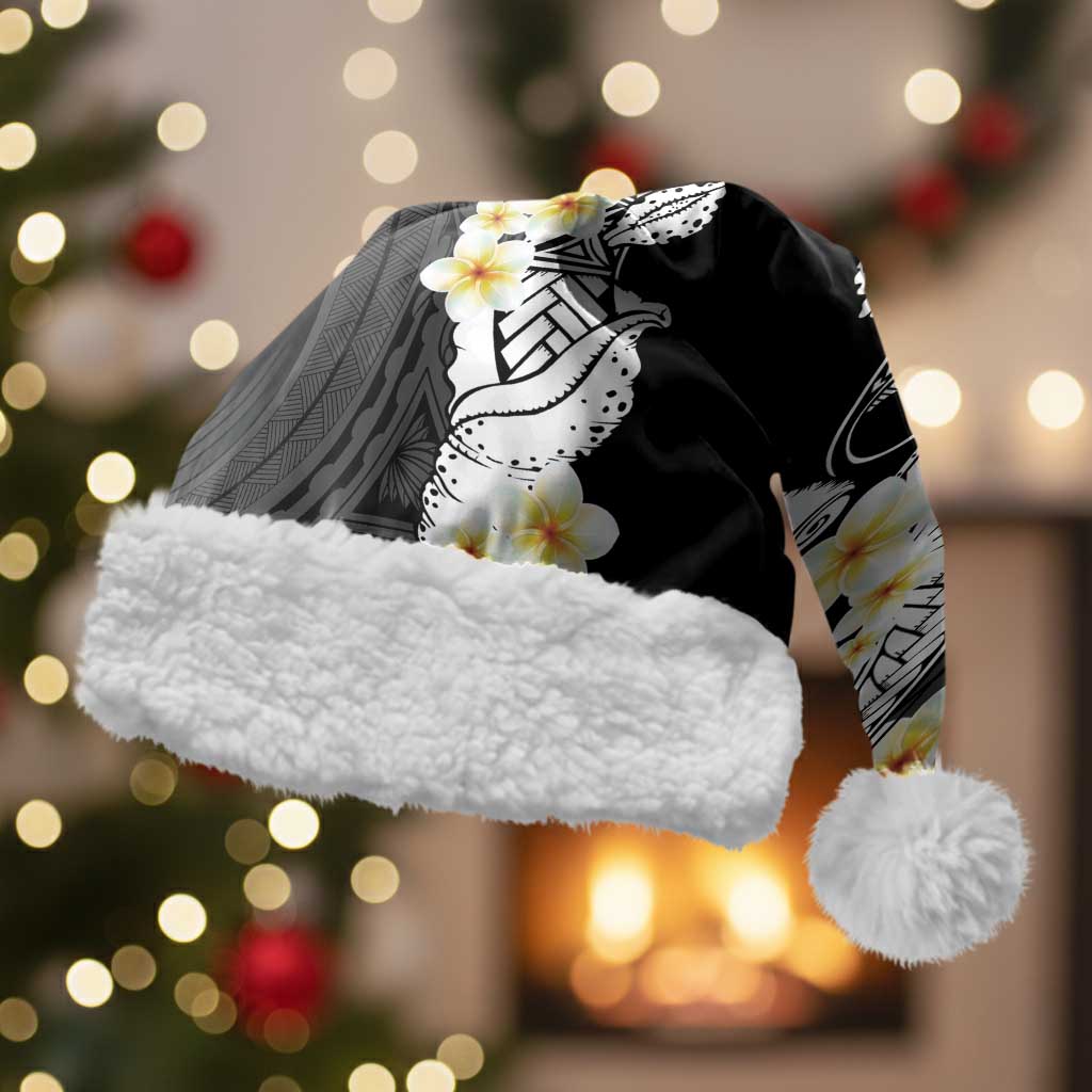 Black Samoa Tattoo Christmas Santa Hat Plumeria Samoan Ocean Tatau Pattern - Polynesian Pride