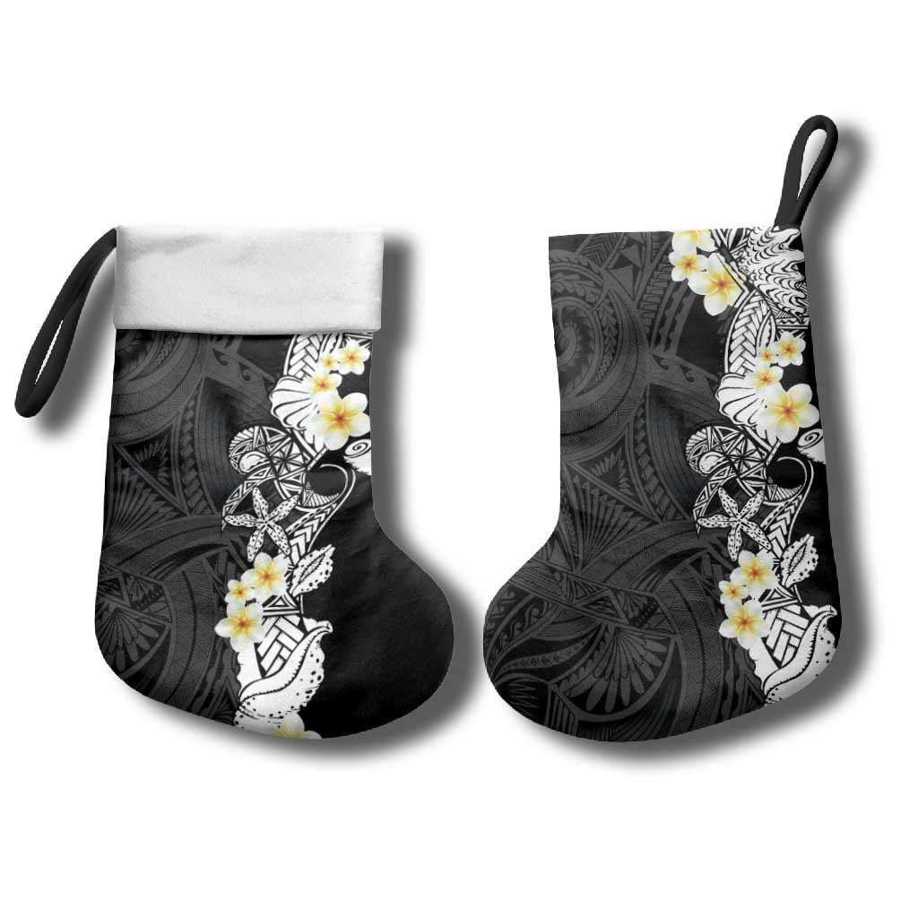 Black Samoa Tattoo Christmas Stocking Plumeria Samoan Ocean Tatau Pattern - Polynesian Pride
