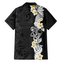 Black Samoa Tattoo Family Matching Off The Shoulder Long Sleeve Dress and Hawaiian Shirt Plumeria Samoan Ocean Tatau Pattern - Polynesian Pride