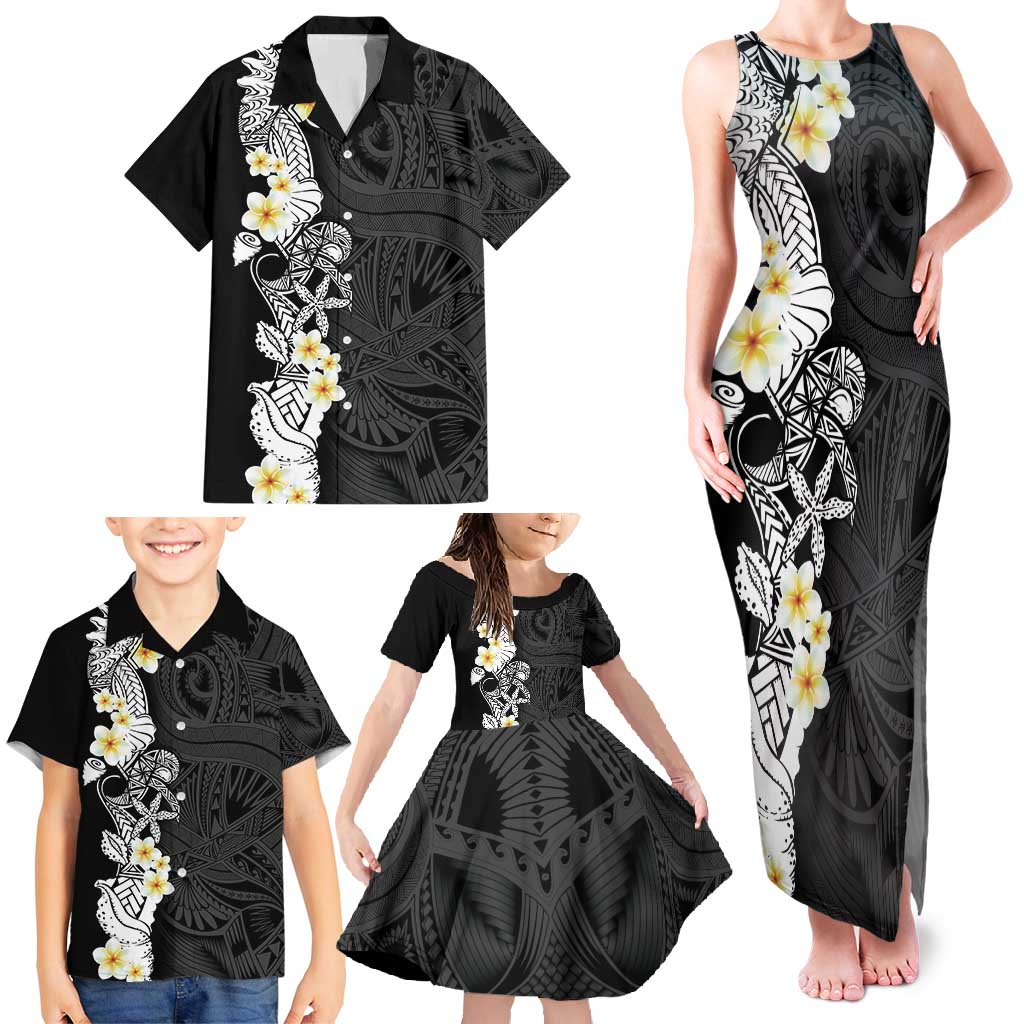 Black Samoa Tattoo Family Matching Tank Maxi Dress and Hawaiian Shirt Plumeria Samoan Ocean Tatau Pattern - Polynesian Pride