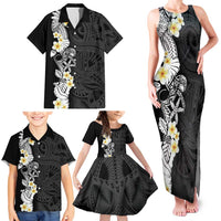 Black Samoa Tattoo Family Matching Tank Maxi Dress and Hawaiian Shirt Plumeria Samoan Ocean Tatau Pattern - Polynesian Pride