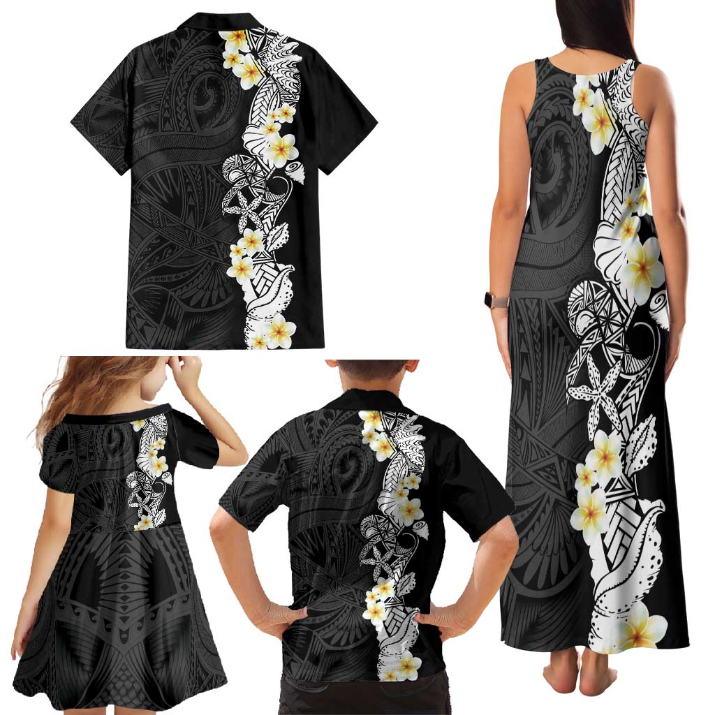Black Samoa Tattoo Family Matching Tank Maxi Dress and Hawaiian Shirt Plumeria Samoan Ocean Tatau Pattern - Polynesian Pride