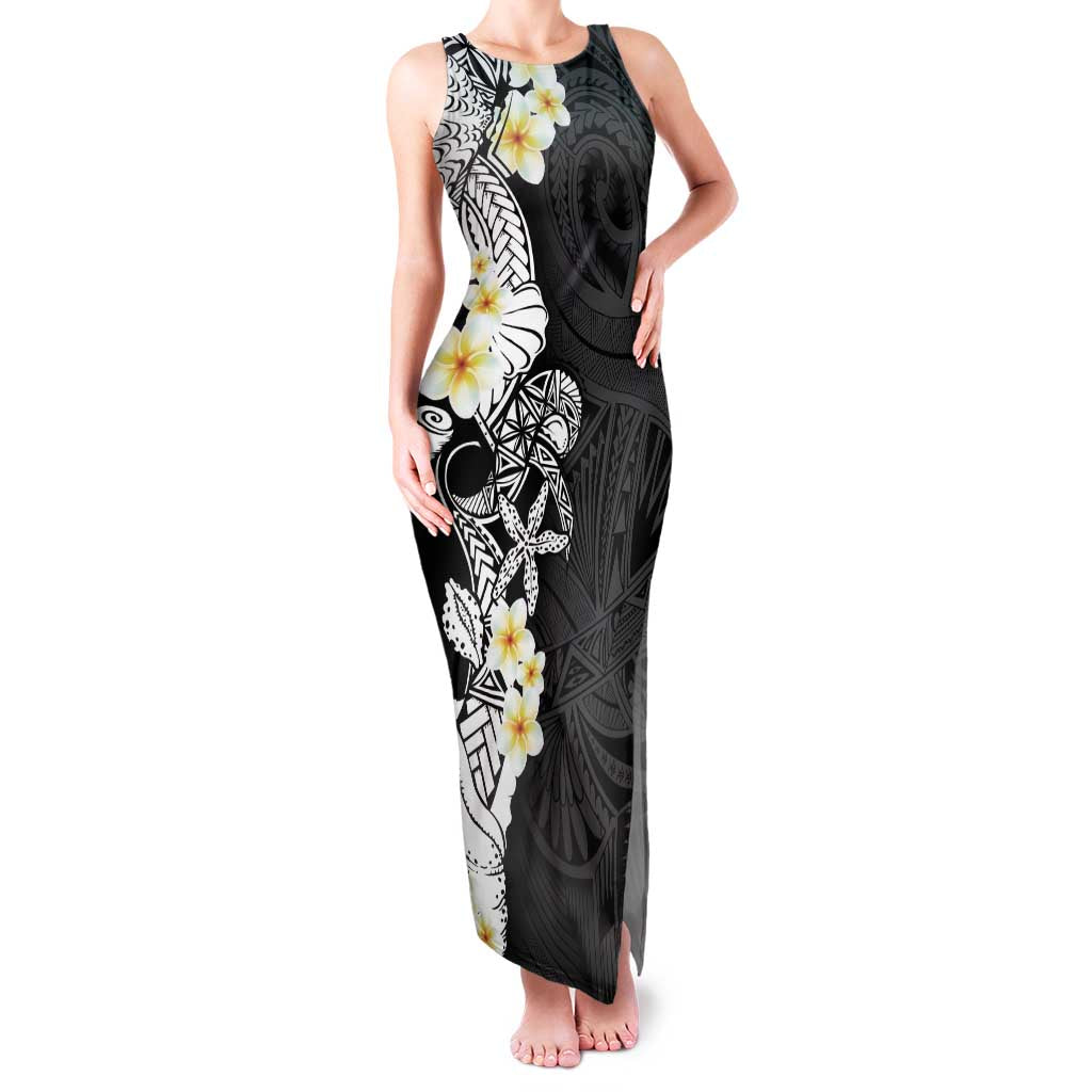 Black Samoa Tattoo Family Matching Tank Maxi Dress and Hawaiian Shirt Plumeria Samoan Ocean Tatau Pattern - Polynesian Pride