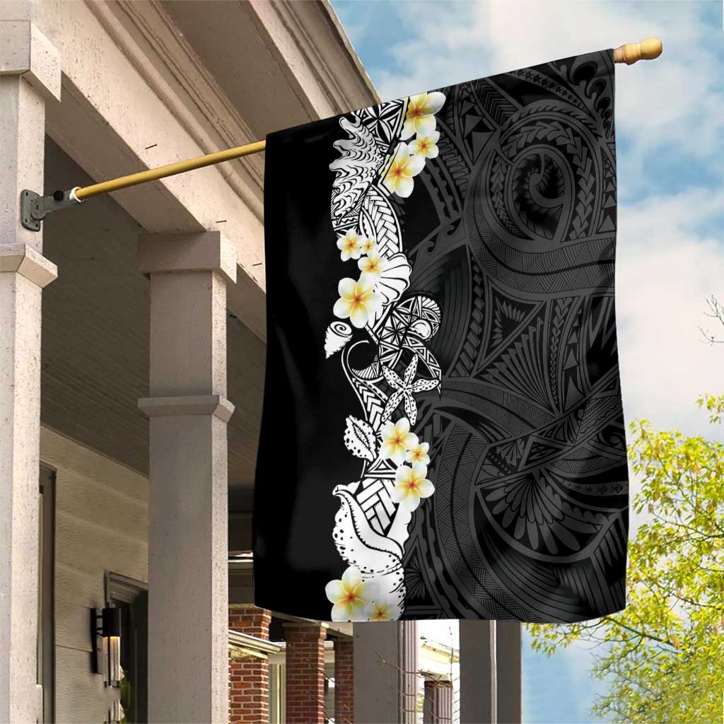 Black Samoa Tattoo Garden Flag Plumeria Samoan Ocean Tatau Pattern - Polynesian Pride