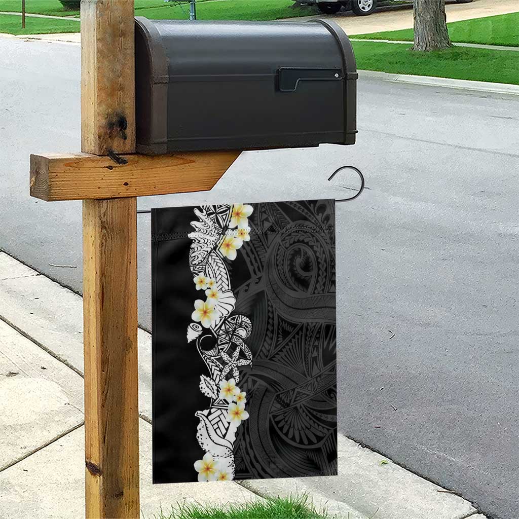 Black Samoa Tattoo Garden Flag Plumeria Samoan Ocean Tatau Pattern - Polynesian Pride