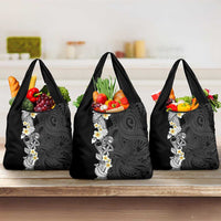 Black Samoa Tattoo Grocery Bag Plumeria Samoan Ocean Tatau Pattern LT14 3-pack One Size Black - Polynesian Pride