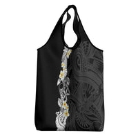 Black Samoa Tattoo Grocery Bag Plumeria Samoan Ocean Tatau Pattern LT14 - Polynesian Pride