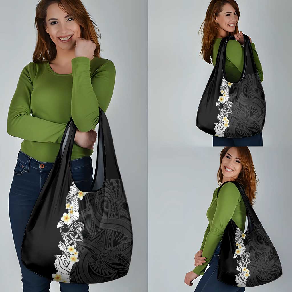 Black Samoa Tattoo Grocery Bag Plumeria Samoan Ocean Tatau Pattern LT14 - Polynesian Pride