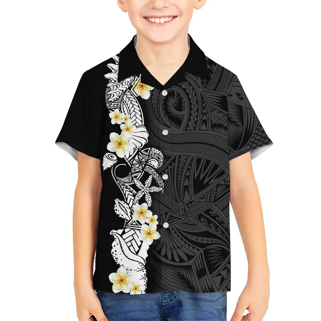 Black Samoa Tattoo Kid Hawaiian Shirt Plumeria Samoan Ocean Tatau Pattern LT14 Kid Black - Polynesian Pride