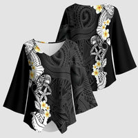 Black Samoa Tattoo Kimono Sleeve Blouse Plumeria Samoan Ocean Tatau Pattern LT14 - Polynesian Pride