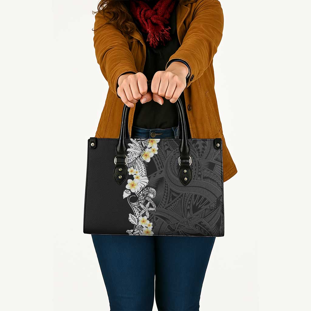 Black Samoa Tattoo Leather Bag Plumeria Samoan Ocean Tatau Pattern - Polynesian Pride