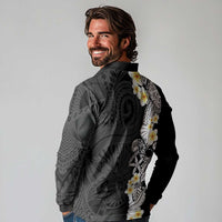 Black Samoa Tattoo Long Sleeve Polo Shirt Plumeria Samoan Ocean Tatau Pattern LT14 - Polynesian Pride