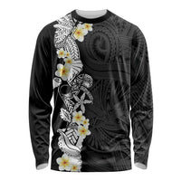 Black Samoa Tattoo Long Sleeve Shirt Plumeria Samoan Ocean Tatau Pattern LT14 Unisex Black - Polynesian Pride