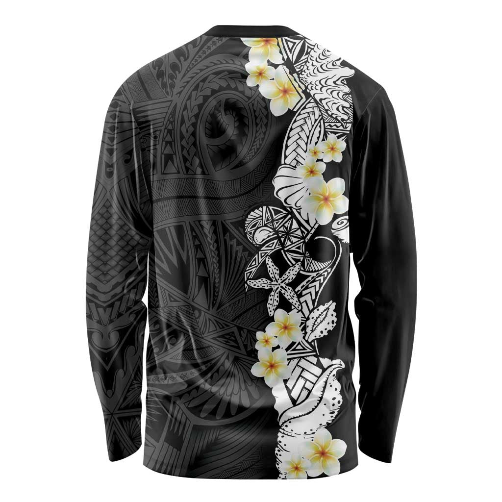 Black Samoa Tattoo Long Sleeve Shirt Plumeria Samoan Ocean Tatau Pattern LT14 - Polynesian Pride