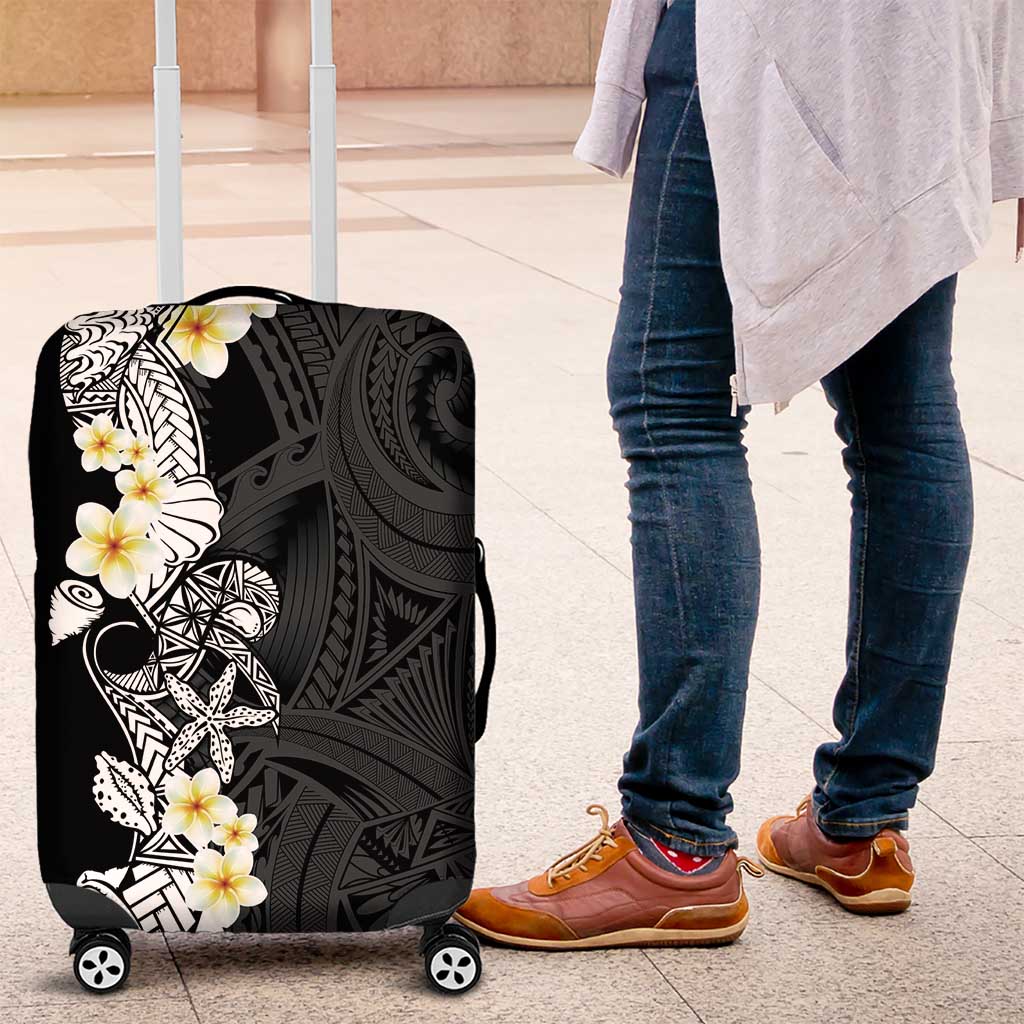 Black Samoa Tattoo Luggage Cover Plumeria Samoan Ocean Tatau Pattern LT14 Black - Polynesian Pride