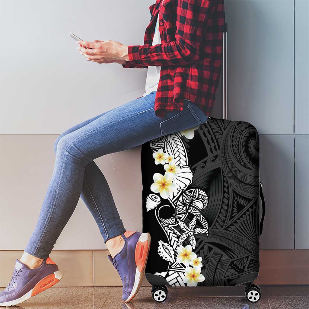 Black Samoa Tattoo Luggage Cover Plumeria Samoan Ocean Tatau Pattern LT14 - Polynesian Pride