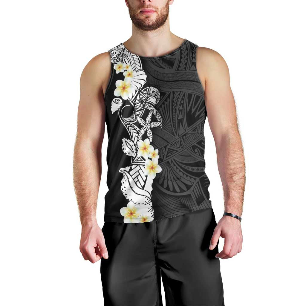 Black Samoa Tattoo Men Tank Top Plumeria Samoan Ocean Tatau Pattern - Polynesian Pride