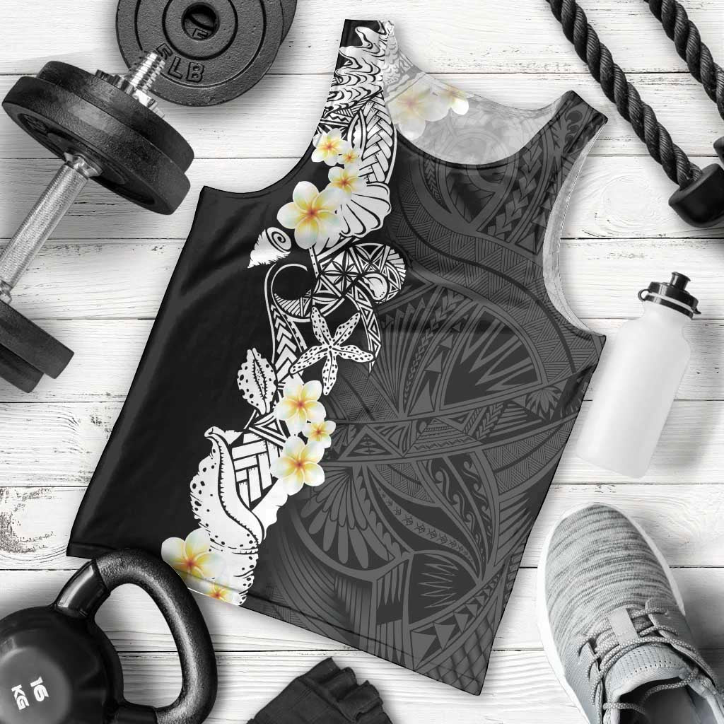 Black Samoa Tattoo Men Tank Top Plumeria Samoan Ocean Tatau Pattern - Polynesian Pride
