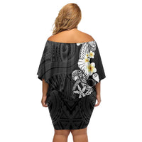 Black Samoa Tattoo Off Shoulder Short Dress Plumeria Samoan Ocean Tatau Pattern - Polynesian Pride