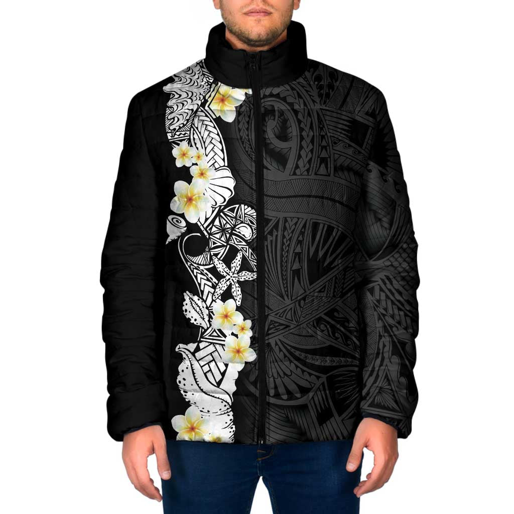 Black Samoa Tattoo Padded Jacket Plumeria Samoan Ocean Tatau Pattern LT14 Men Black - Polynesian Pride