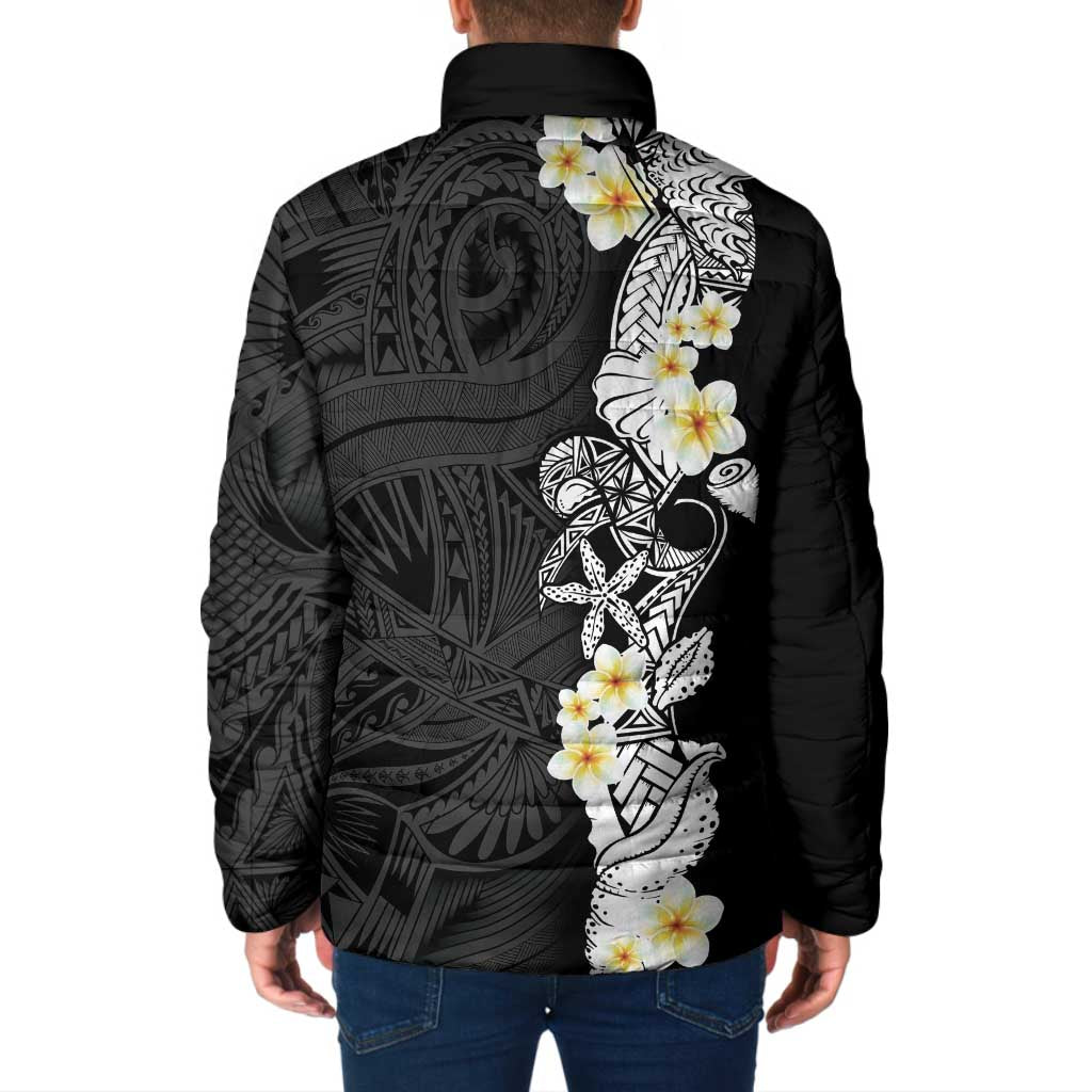 Black Samoa Tattoo Padded Jacket Plumeria Samoan Ocean Tatau Pattern LT14 - Polynesian Pride