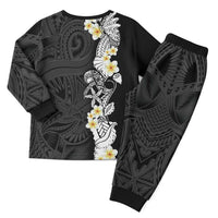 Black Samoa Tattoo Christmas Pajama Set Plumeria Samoan Ocean Tatau Pattern - Polynesian Pride