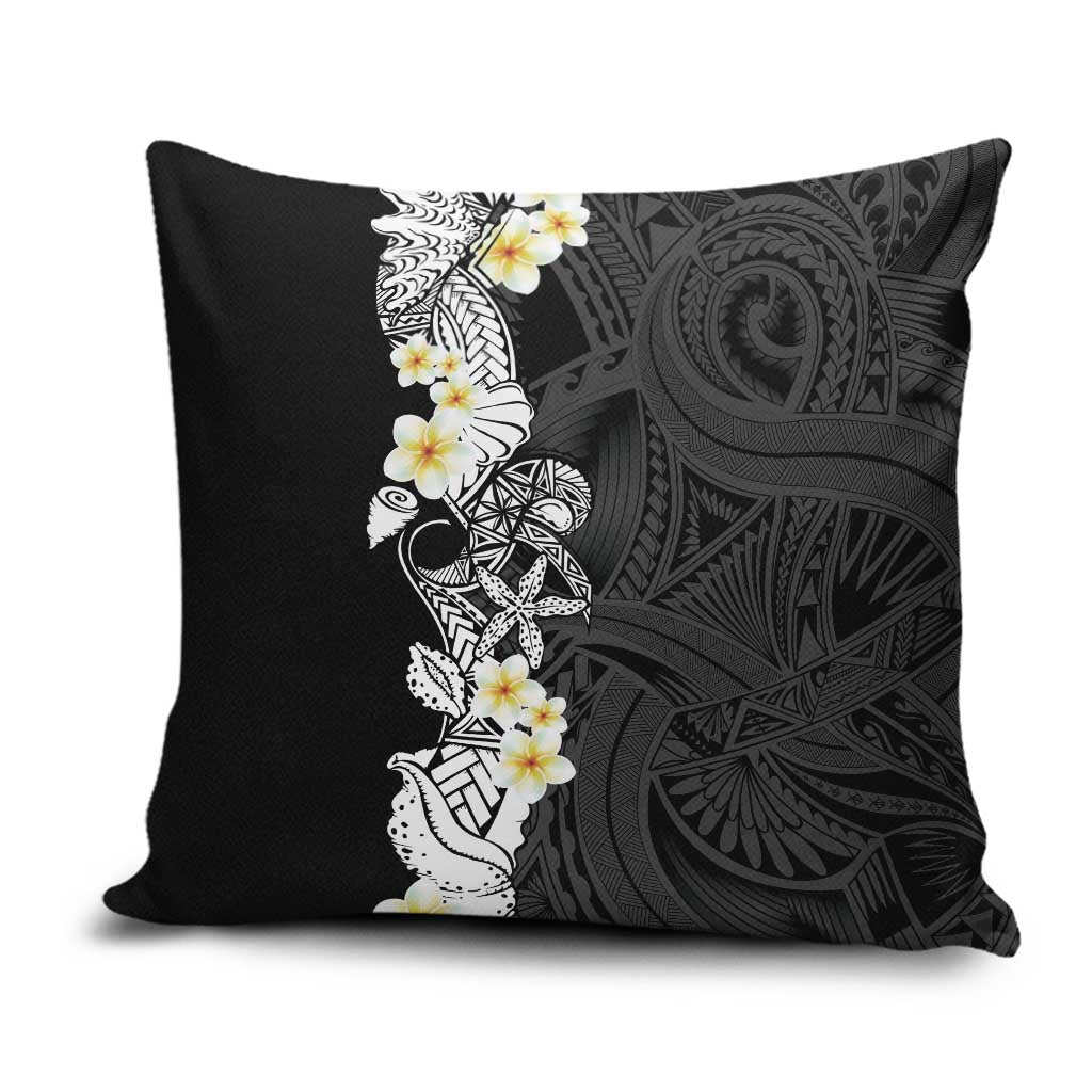 Black Samoa Tattoo Pillow Cover Plumeria Samoan Ocean Tatau Pattern - Polynesian Pride