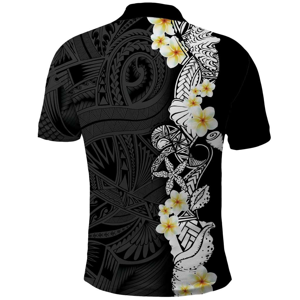 Black Samoa Tattoo Polo Shirt Plumeria Samoan Ocean Tatau Pattern - Polynesian Pride