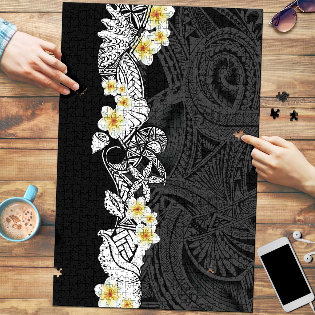 Black Samoa Tattoo Puzzle Plumeria Samoan Ocean Tatau Pattern LT14 Black - Polynesian Pride