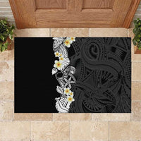 Black Samoa Tattoo Rubber Doormat Plumeria Samoan Ocean Tatau Pattern LT14 Black - Polynesian Pride