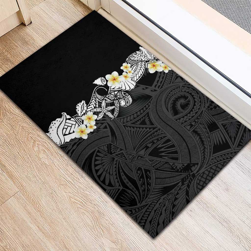 Black Samoa Tattoo Rubber Doormat Plumeria Samoan Ocean Tatau Pattern LT14 - Polynesian Pride