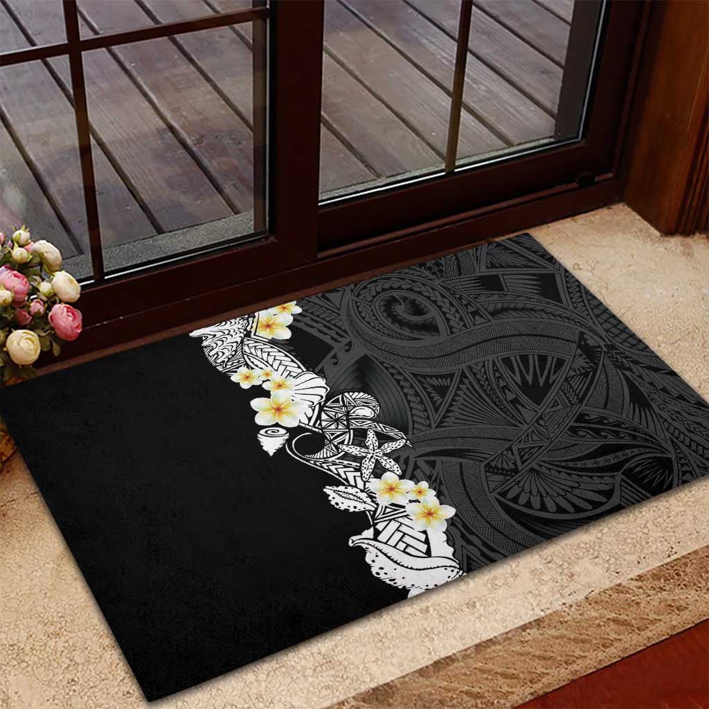 Black Samoa Tattoo Rubber Doormat Plumeria Samoan Ocean Tatau Pattern LT14 - Polynesian Pride