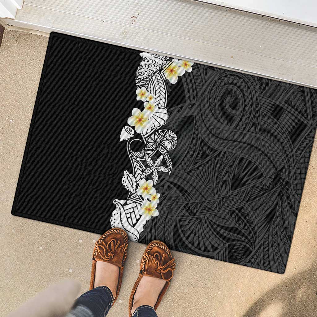 Black Samoa Tattoo Rubber Doormat Plumeria Samoan Ocean Tatau Pattern LT14 - Polynesian Pride
